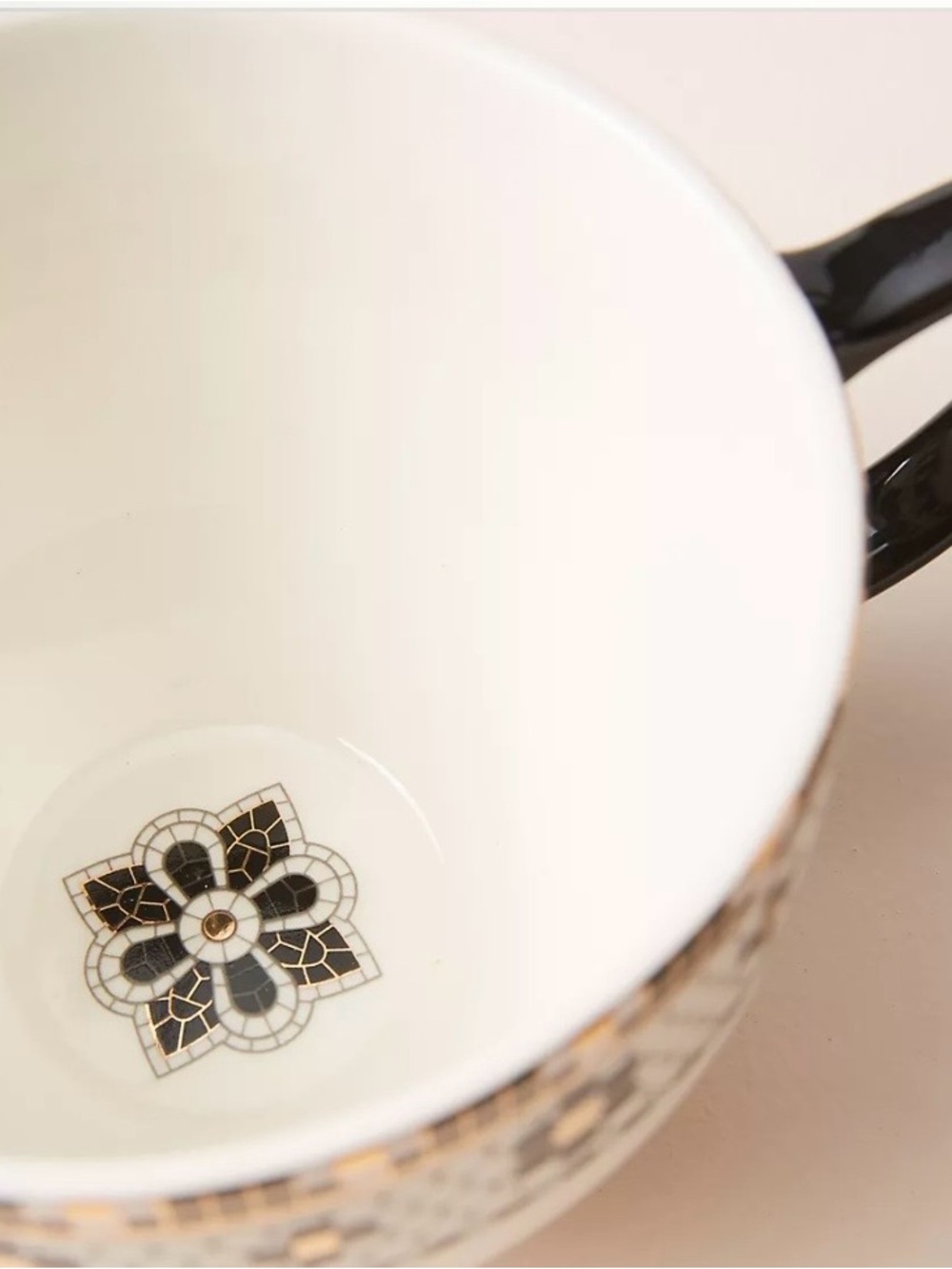 Anthropologie Bistro Tile Stoneware 24k Gold Accent Teacup MSRP $48 - Picture 2 of 5